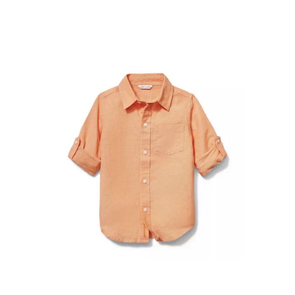 Janie & Jack Shirt Baby Boy‎ 18-24 Months Orange Roll Tab Sleeve Linen Blend NEW